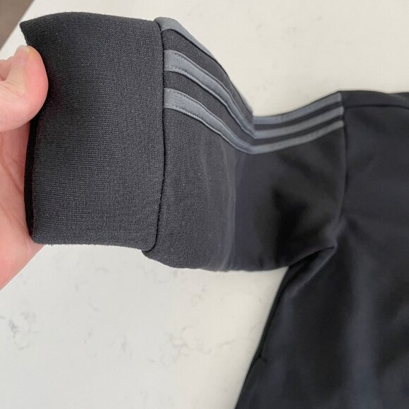 Adidas 1/4 Zip 100% Recycled Polyester Sweatshirt Black w Grey Stripes Sz M - Picture 7 of 14